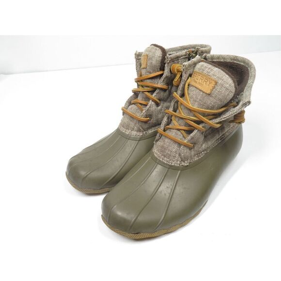 Sperry Saltwater Heavy Linen OLIVE Duck Boots Waterproof Rain Boots Women Size 7 - Picture 5 of 8